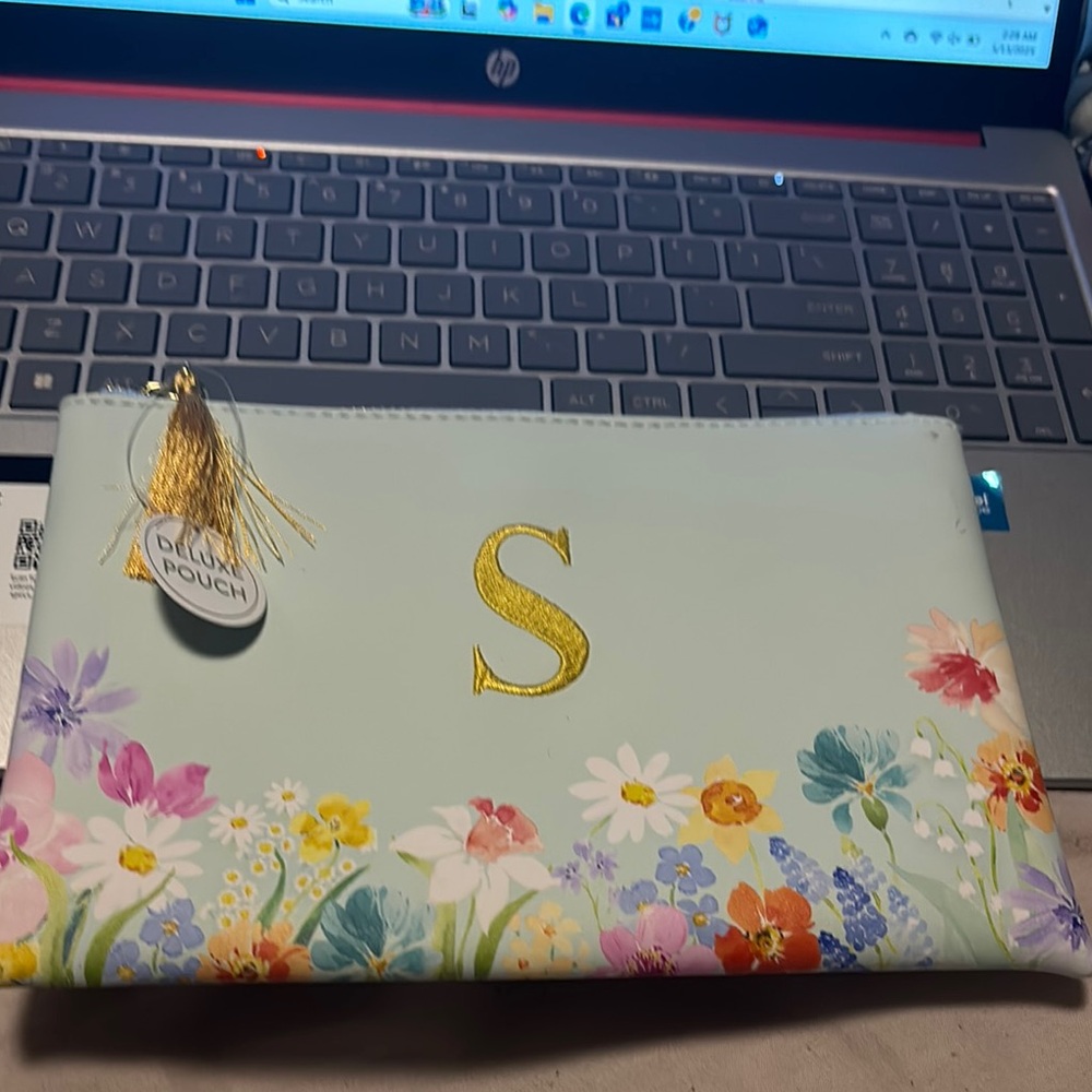 Floral Initial Pouch with Gold Letter